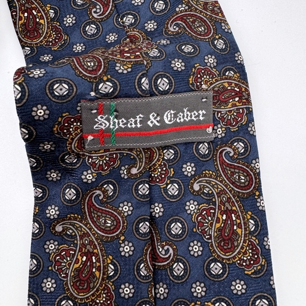 Sheaf & Caber Mens Blue Paisley Silk Necktie Made in Italy 56" x 3.5" - Picture 2 of 5